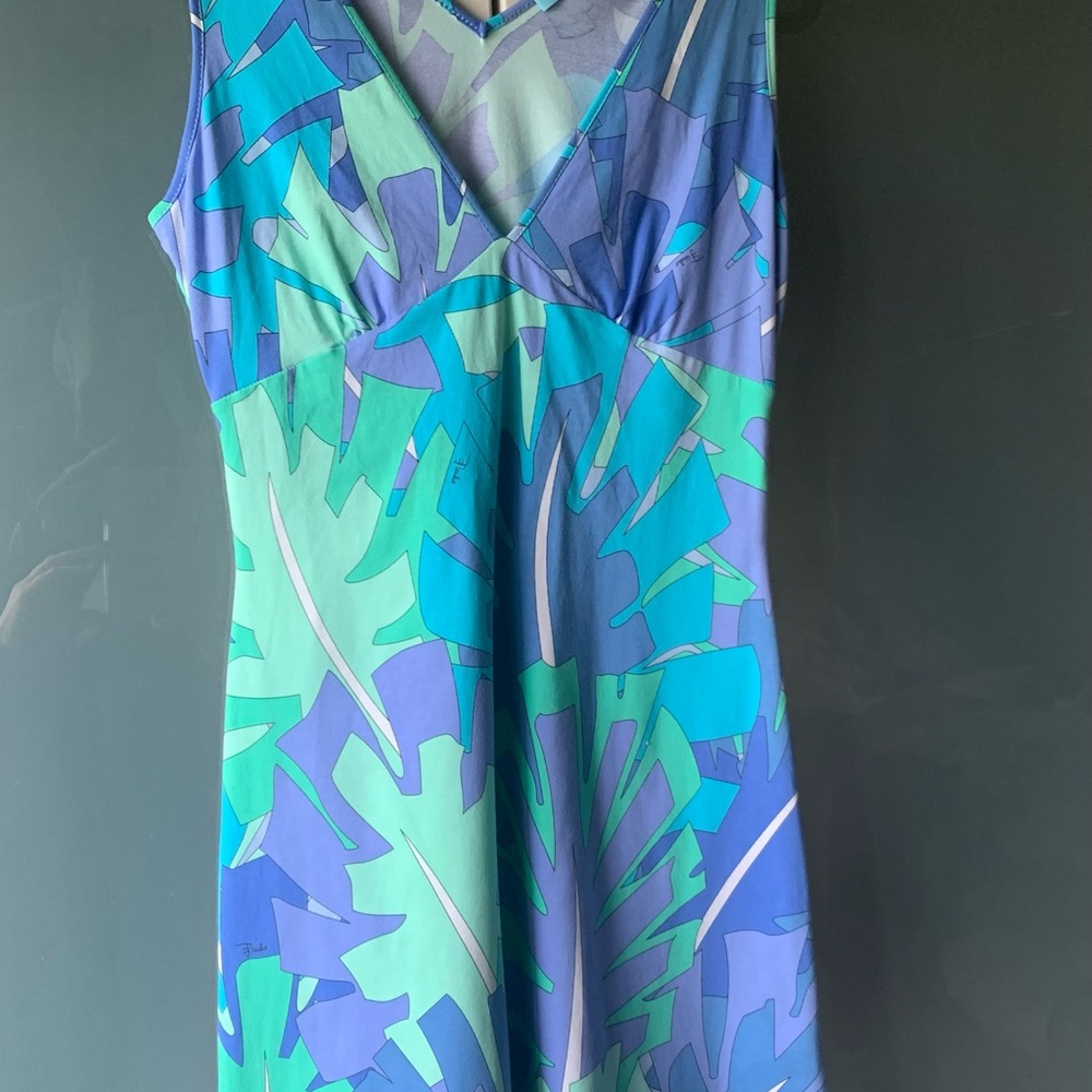 Emilio Pucci Blue Green V-Neck Sundress